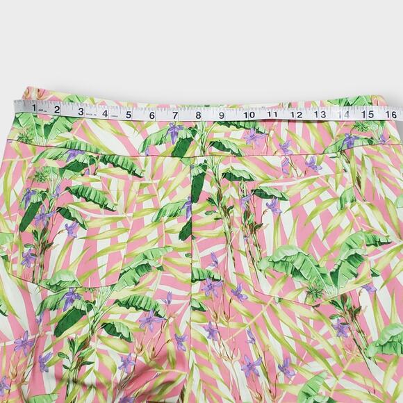 J. Mclaughlin Ivy Pant Pink Tropical Floral Sz 10 Crop Flare Pull On Stretch - Picture 9 of 12